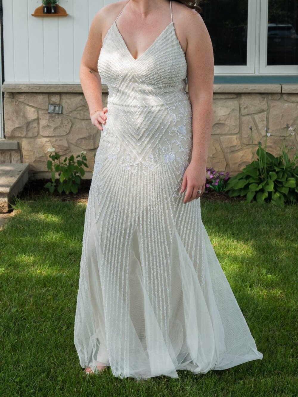 David’s Bridal Beaded Ivory Wedding Dress | Size 10 | Professionally Cleaned | $